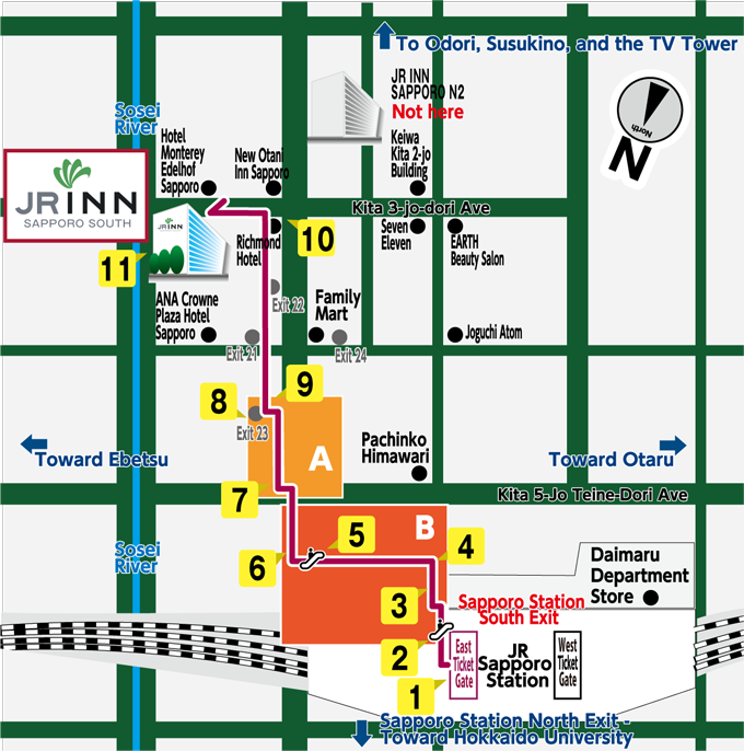 Access from JR Sapporo Station(Via underground passage)
